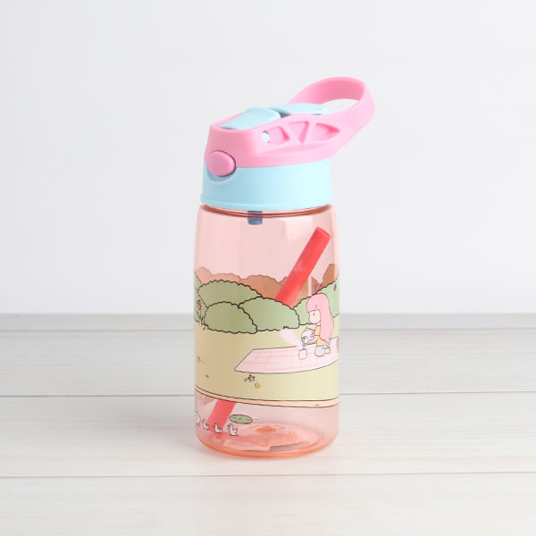 Botella De Agua De Plástico Con Tapa Abatible Y Sorbete Go Outing 480 Ml Rosag