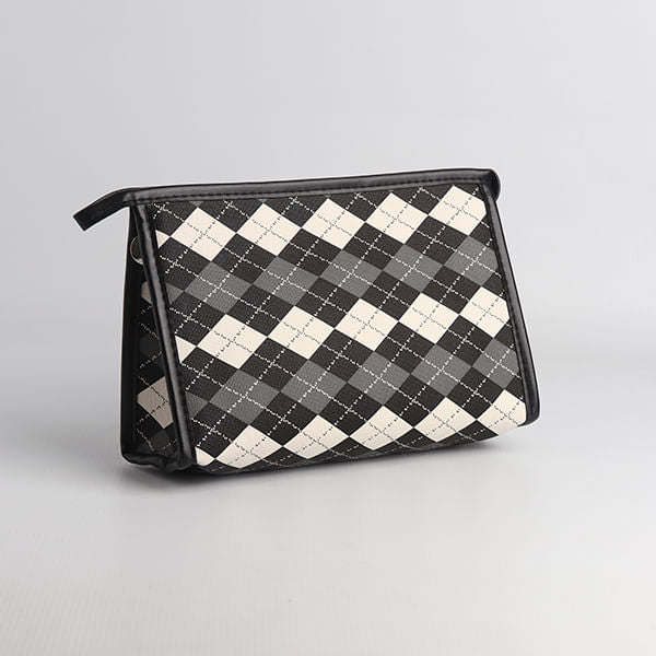 Bolso De Maquillaje A Cuadros Trapecio Negro