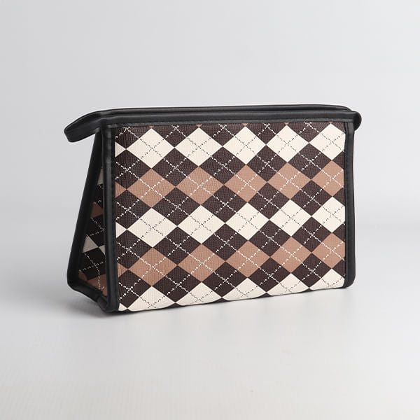 Neceser De Maquillaje A Cuadros Trapecio Camel