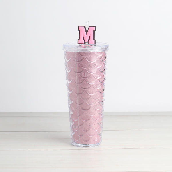 Vaso Con Escala En Relieve Y Sorbete 700 Ml Rosa