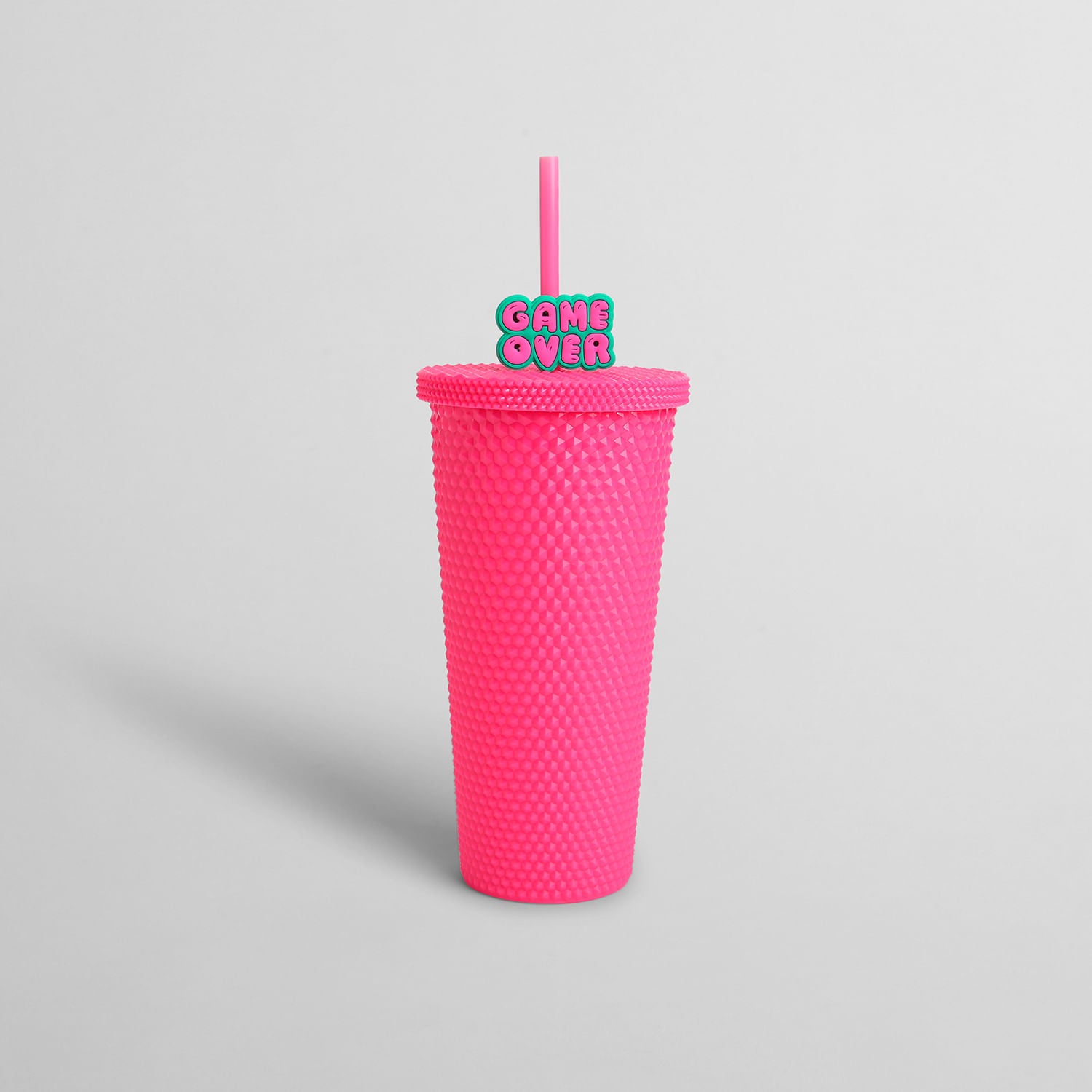 Vaso con Tapa y Sorbete Fucsia Game Over 700 ml