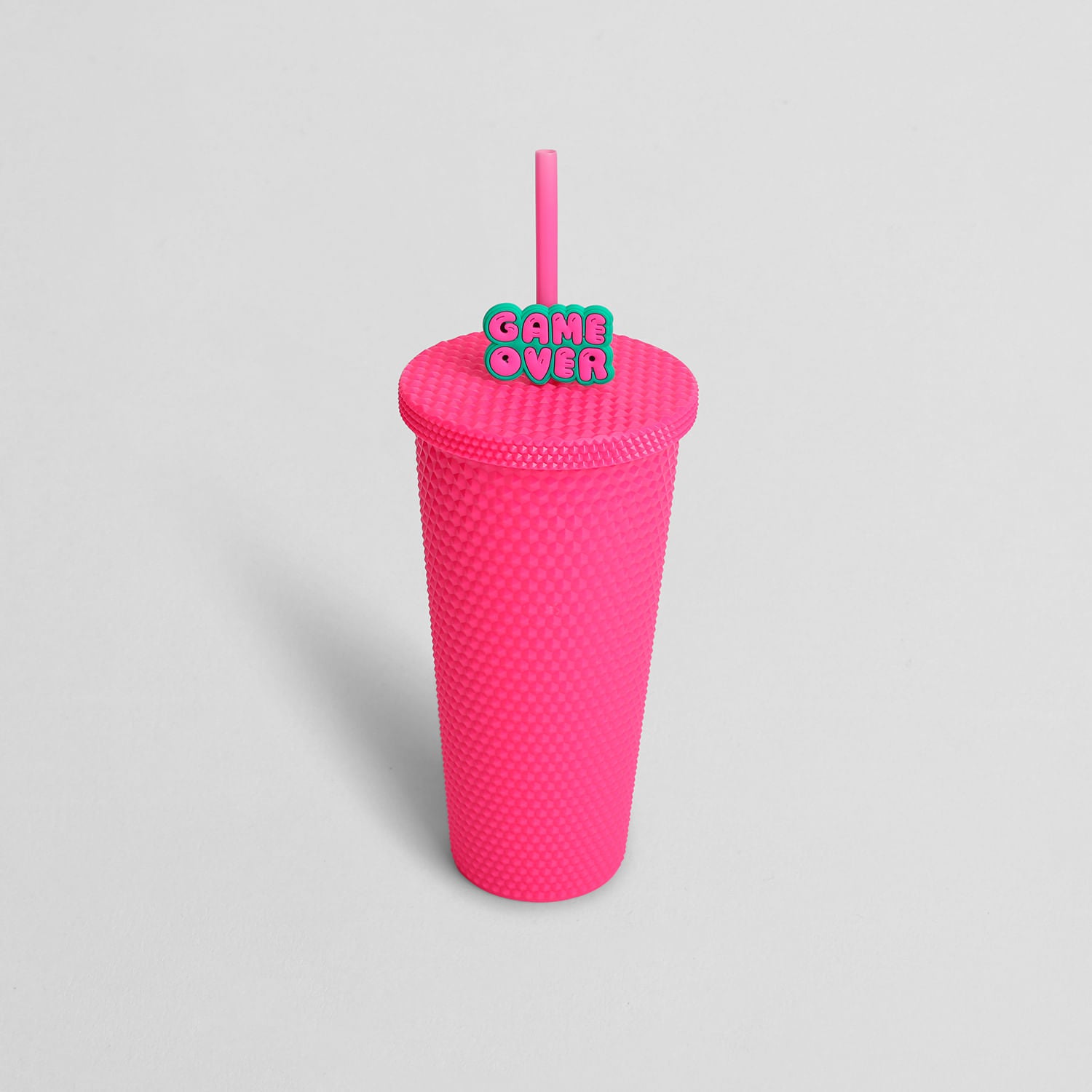 Vaso con Tapa y Sorbete Fucsia Game Over 700 ml