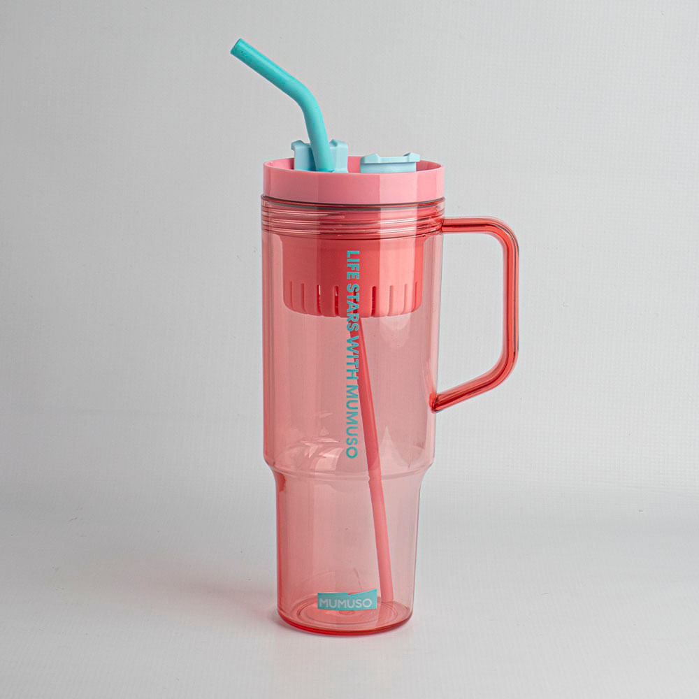 Vaso De Gran Capacidad Con Asa Y Sorbete 1100 Ml Rosa