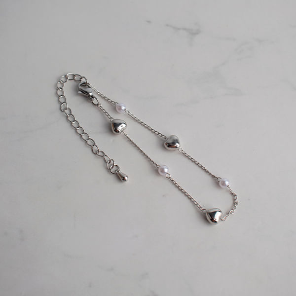 Pulsera con Corazón y Perla Plateado