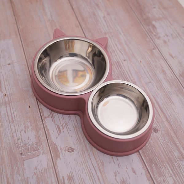 Plato Doble para Mascotas Rosado