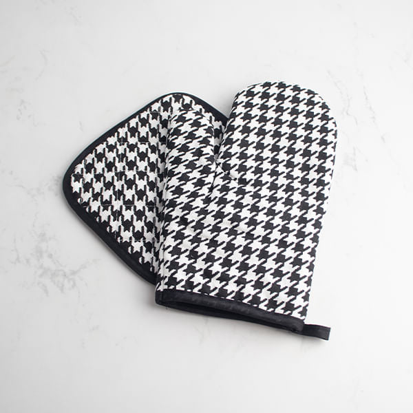 Set De Guantes De Cocina Y Agarraderas Pata De Gallo Negro