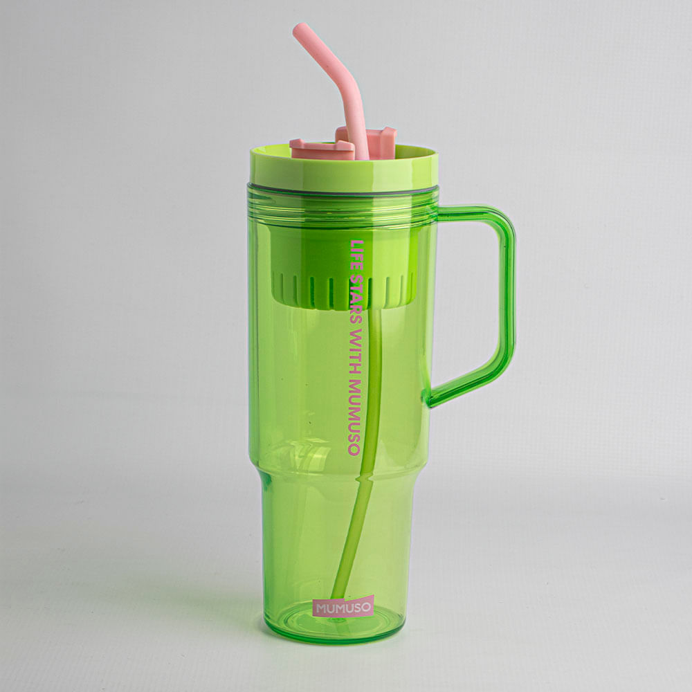 Vaso De Gran Capacidad Con Asa Y Sorbete 1100 Ml Verde