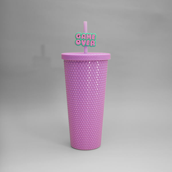 Vaso con Tachuelas Tapa Y Sorbete Morado 700 ml