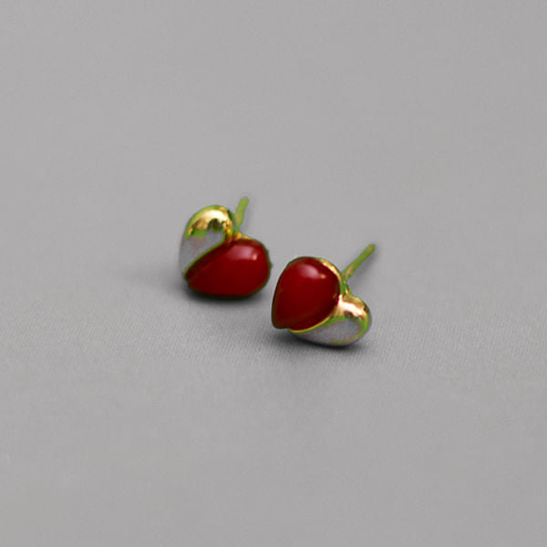 Aretes de Corazón Rojo y Dorado