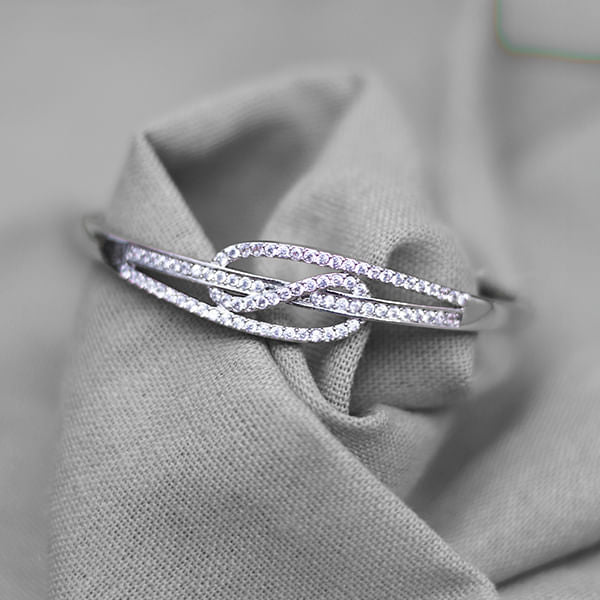 Pulsera Rígida con Brillantes Plateado