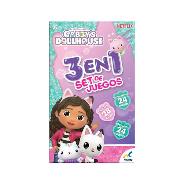 Set De Juego Tres En Uno Memoria Domino Rompecabezas Gabbys Dollhouse