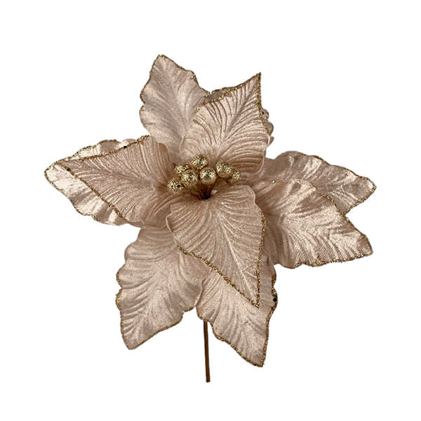 Adorno Poinsetia Decorativo Champagne De Navidad