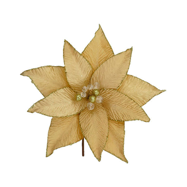 Adorno Poinsetia Decorativo Gold Champagne De Navidad