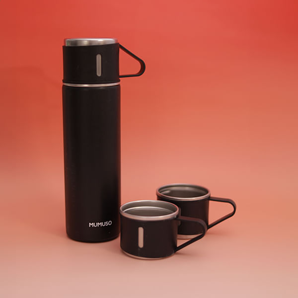 Botella Isotérmica con 3 Tazas Negro