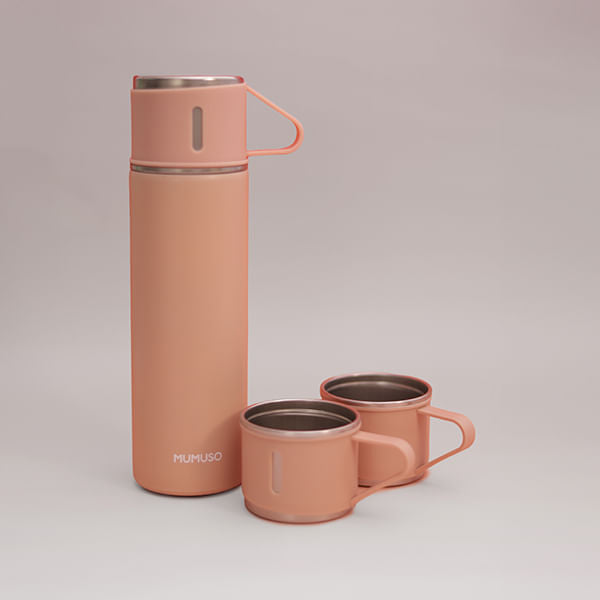 Botella Isotérmica con 3 Tazas Rosa