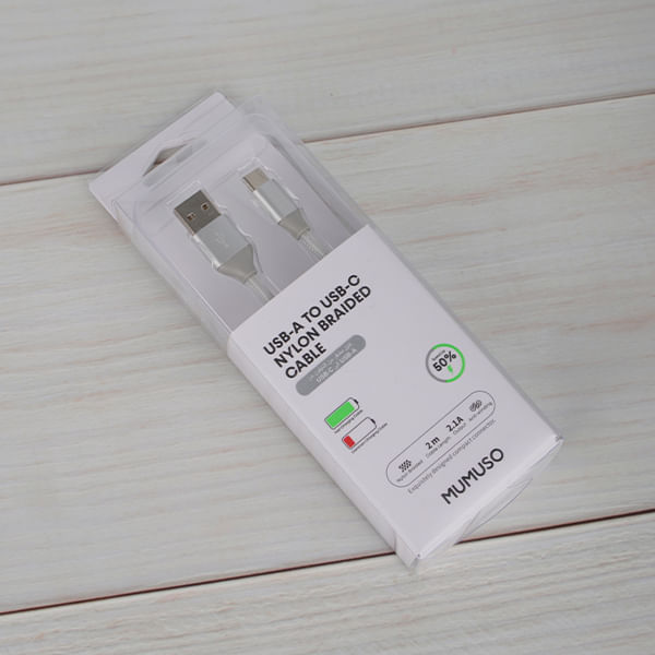 Cable Usb-A A Usb-C Trenzado De Nylon Color Plata 2 Metros