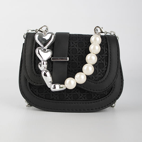 Bolso de Mano con Perlas y Cadena - Negro