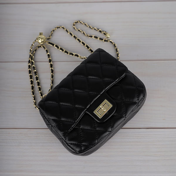 Bolso Cruzado Cadena Dorada - Negro