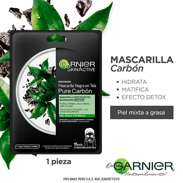 Mascarilla Garnier Skin Active Pure Carbon Negro X Sachet