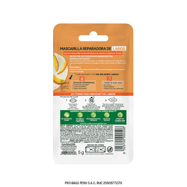 Mascarilla Reparadora De Labios Garnier X Sachet