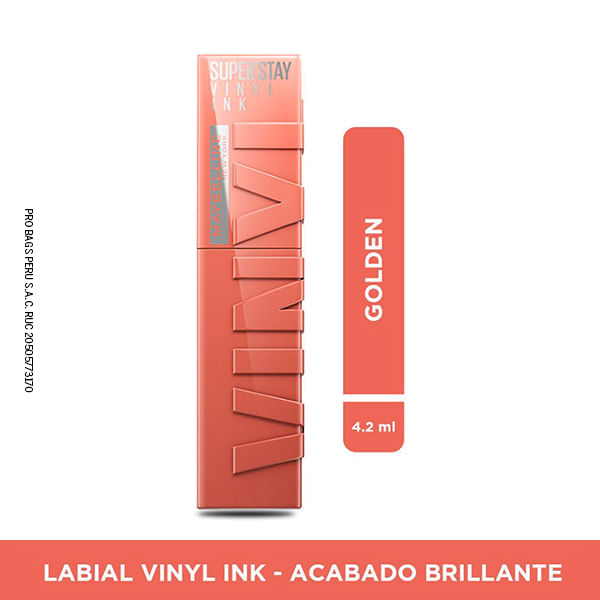 Labial Líquido Súper Stay Maybelline Vinyl Ink Tono Golden