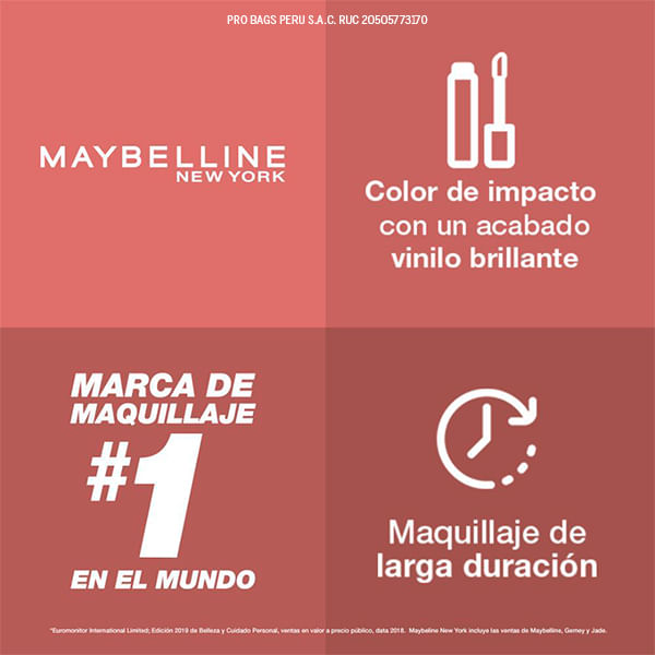 Labial Líquido Súper Stay Maybelline Vinyl Ink Tono Charmed