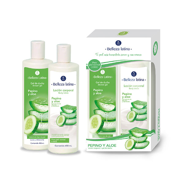 Set Belleza Latina Locion Corporal 450Ml + Gel De Ducha 450Ml Pepino Y Aloe