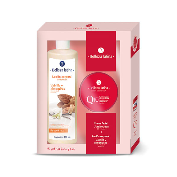 Set Loción Corporal 450 ml + Crema Facial 50 ml Antiarrugas Q10 + Vitamina E Belleza Latina