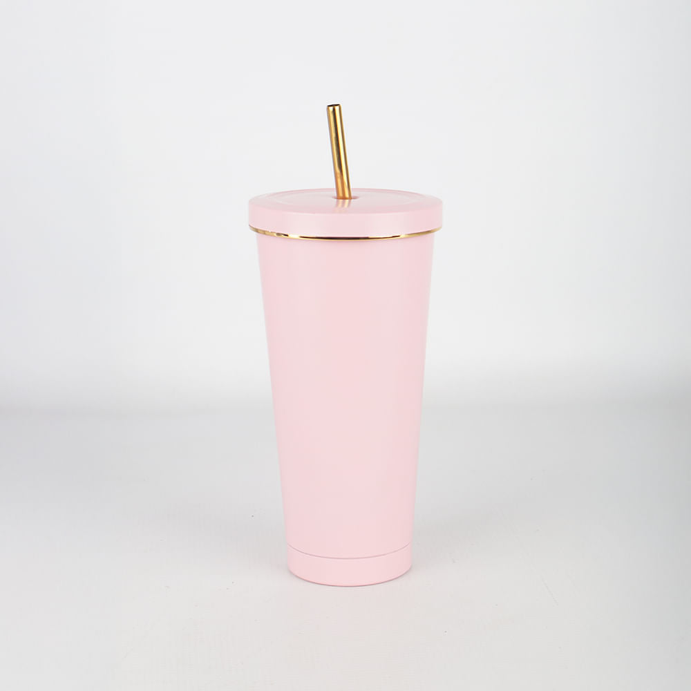 Vaso con Tapa de Acero Inoxidable Rosado 650 ml