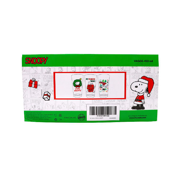 Set Vasos X3 Snoopy De Navidad