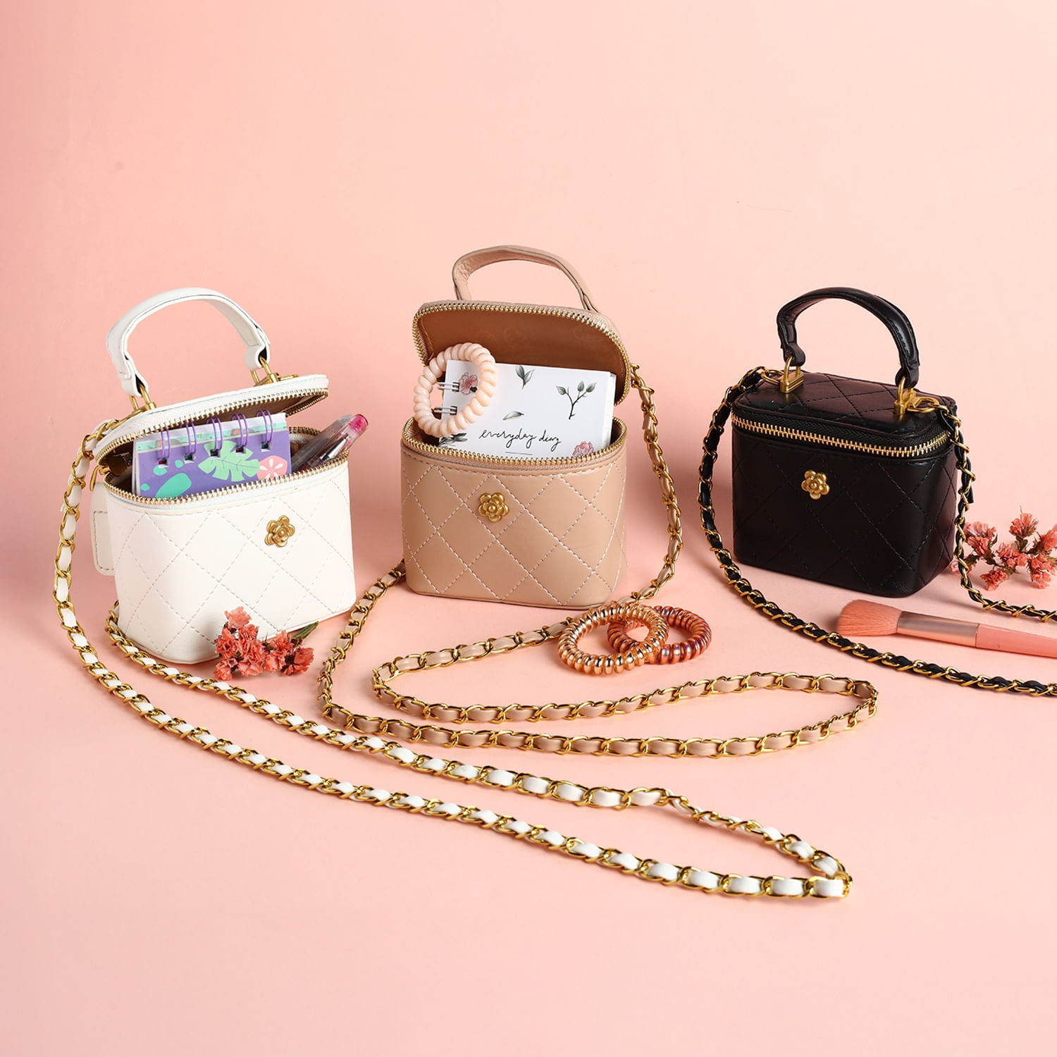 Bolso Cruzado Pequeño con Textura Beige