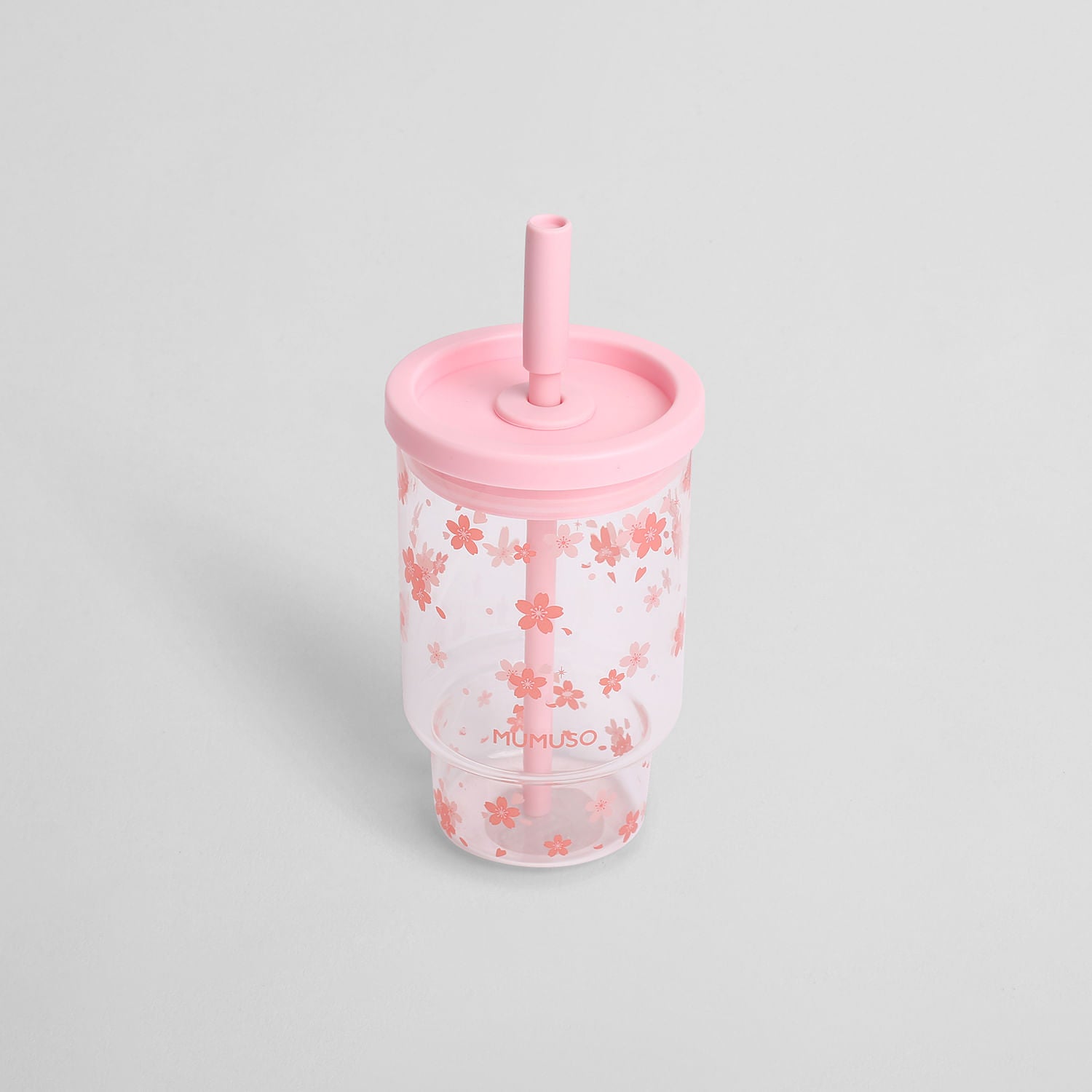 Vaso de Vidrio con Tapa y Sorbete Cherry Blossom 850 ml