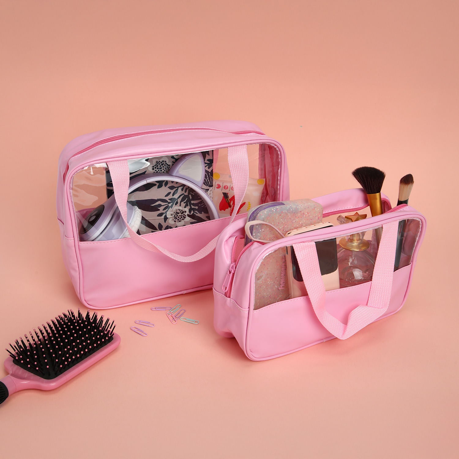 Neceser Transparente Rosa Talla M