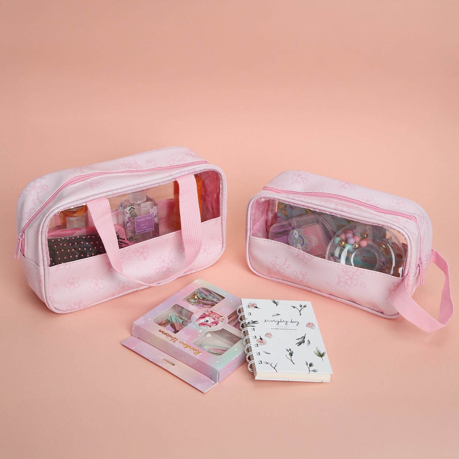 Neceser Transparente Flor de Cerezo Rosa Talla M