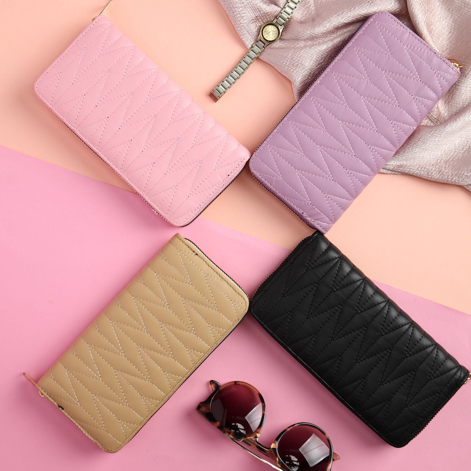 Billetera con Textura Espiga Rosa
