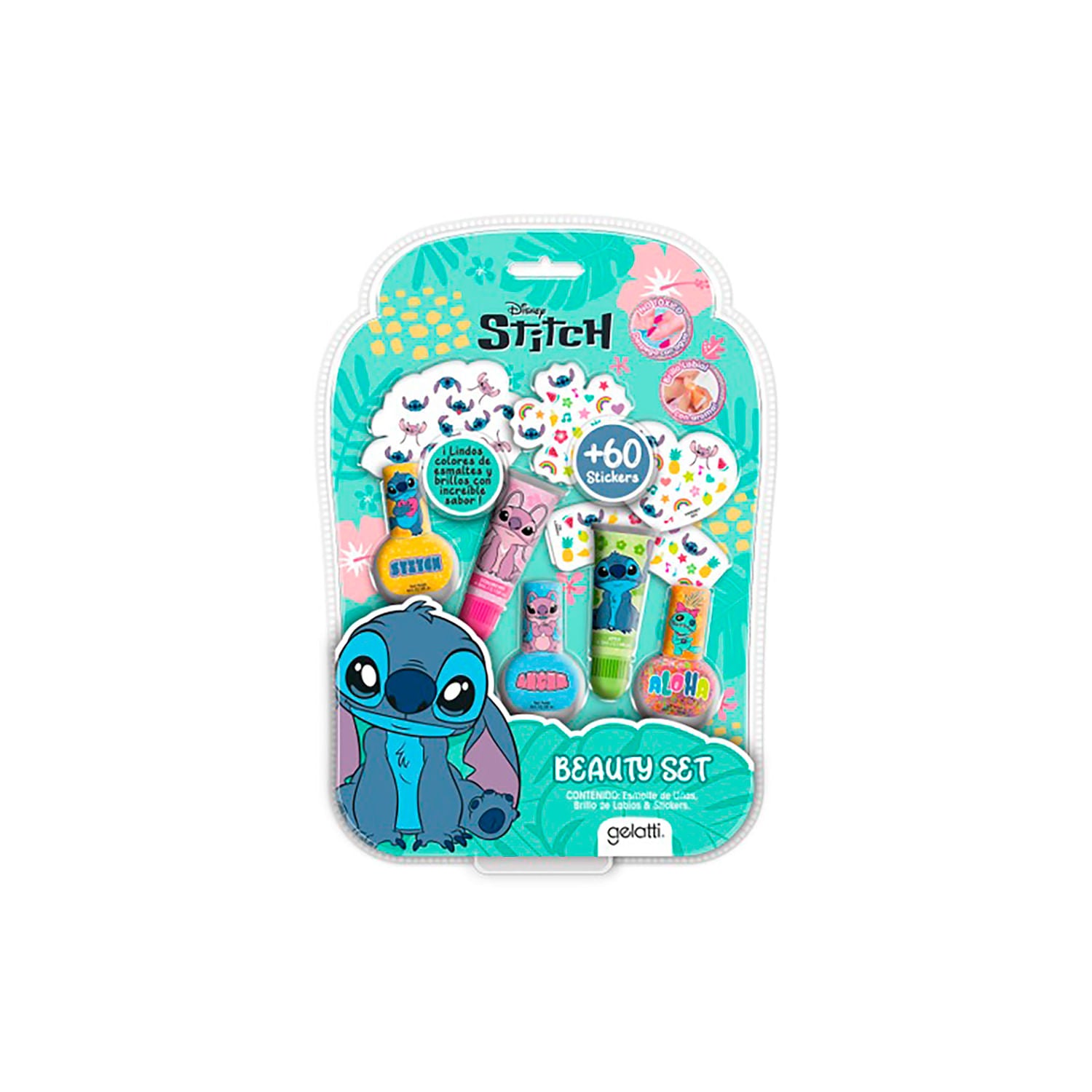 Set Maquillaje Stitch - Esmalte de uñas + Brillo de Labios + Stickers