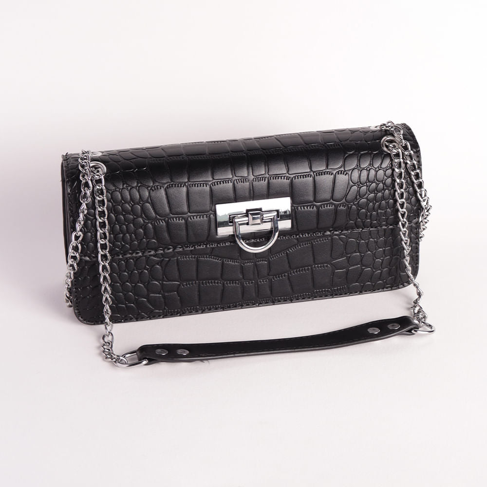 Bolso con Detalles Plateados Negro