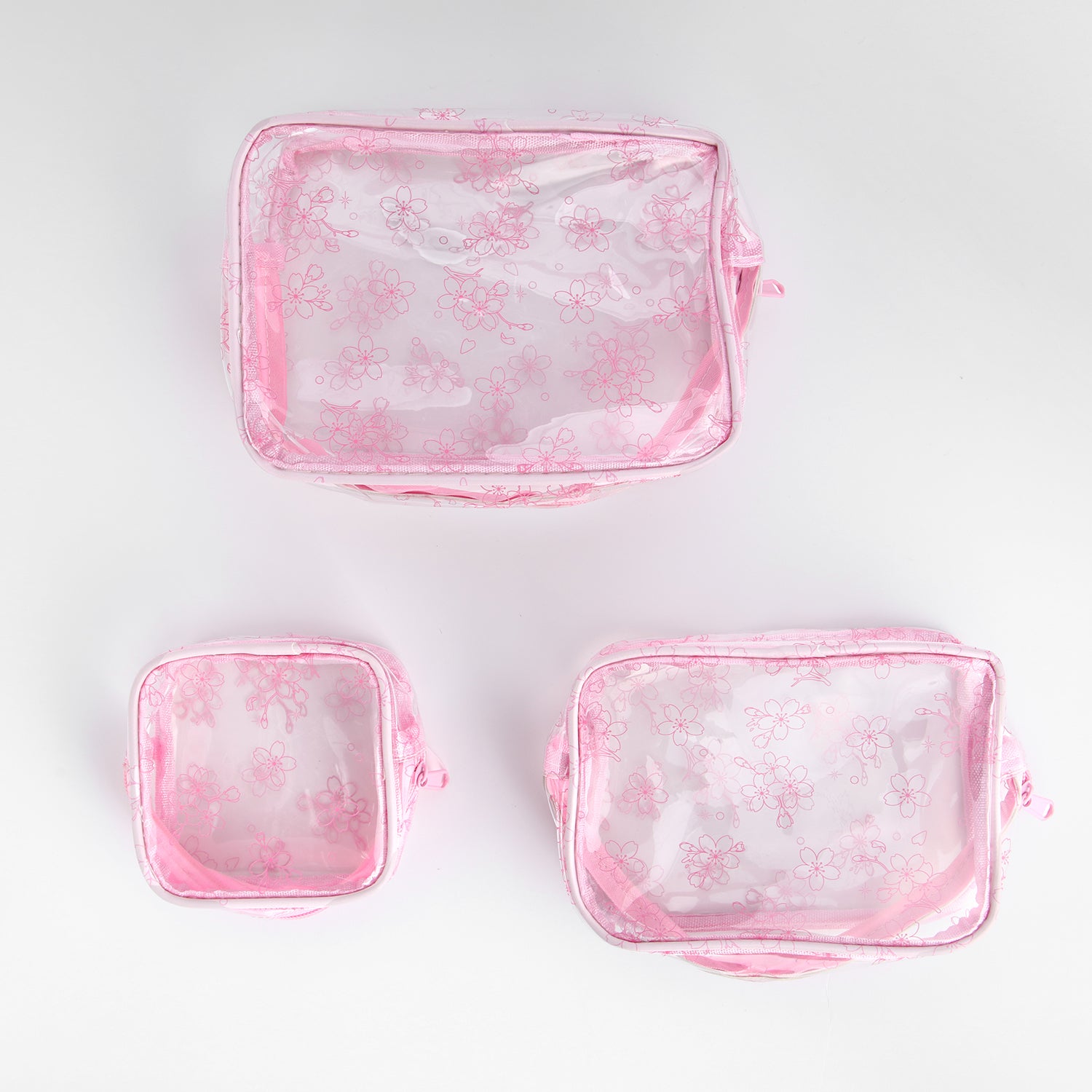 Set 3 de Neceseres de Maquillaje Transparentes Flor de Cerezo