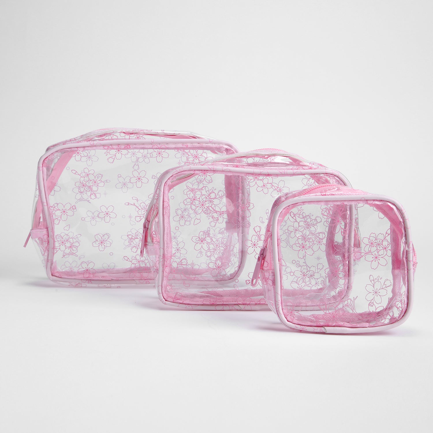 Set 3 de Neceseres de Maquillaje Transparentes Flor de Cerezo