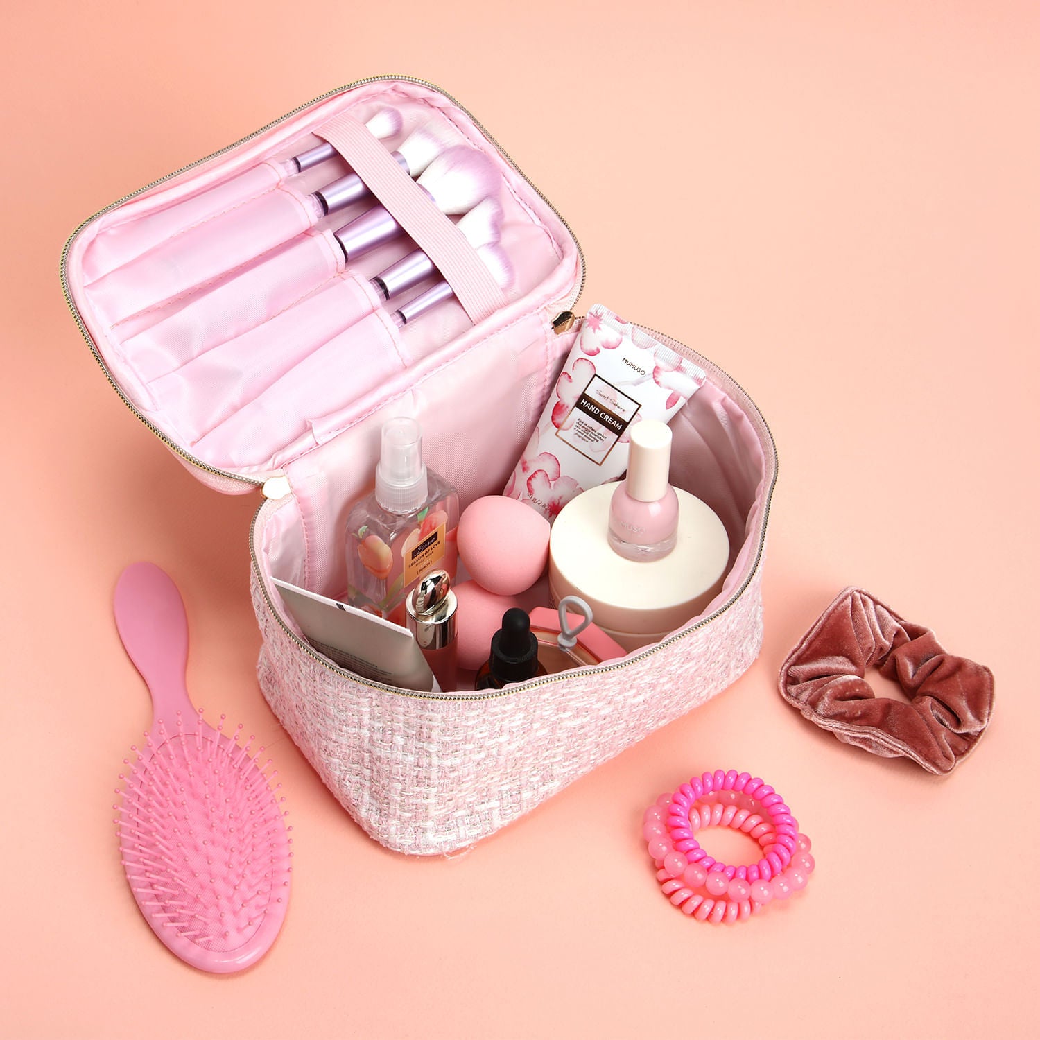 Neceser de Maquillaje Tejido Jacquard Albaricoque