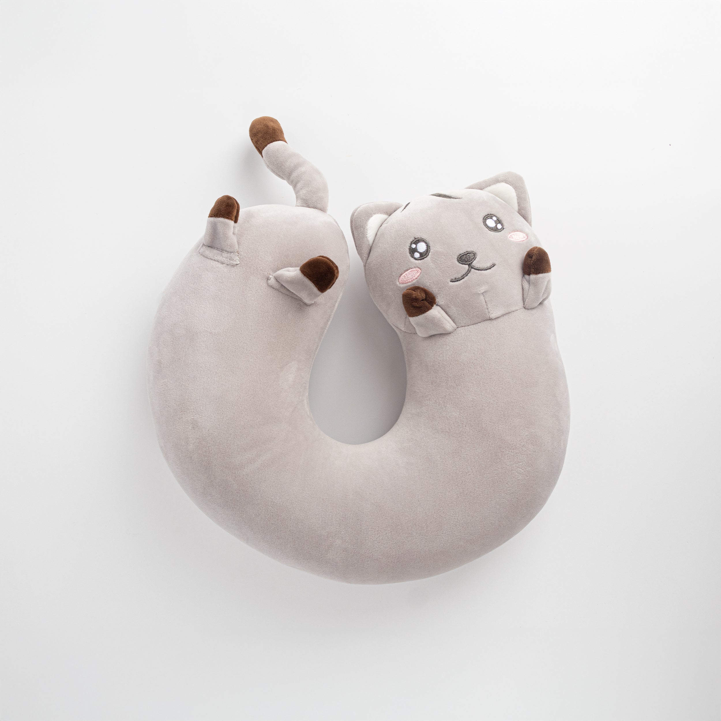 Almohada para el cuello en forma de U de partículas gato gris