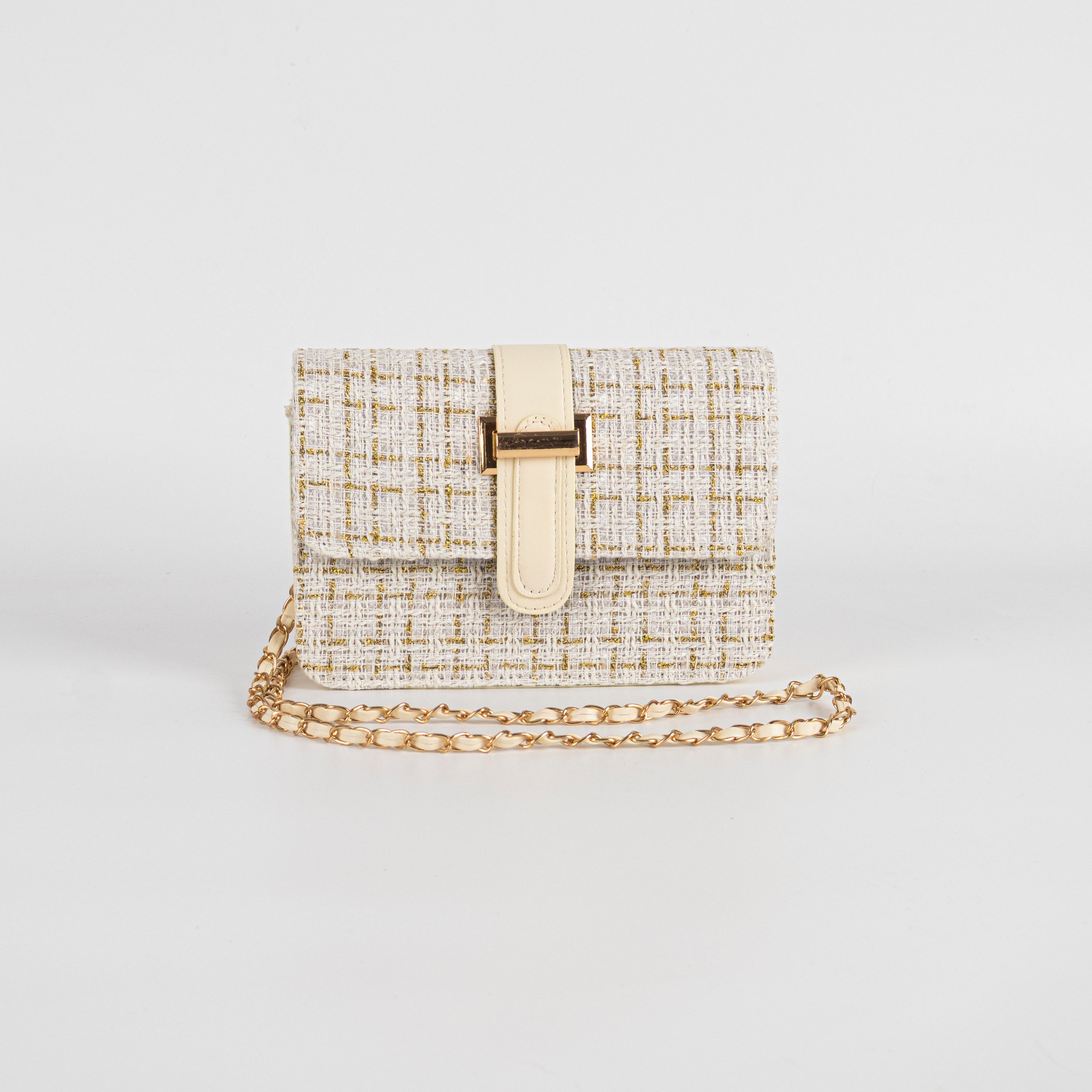 Bolso de hombro chic con correa de cadena beige