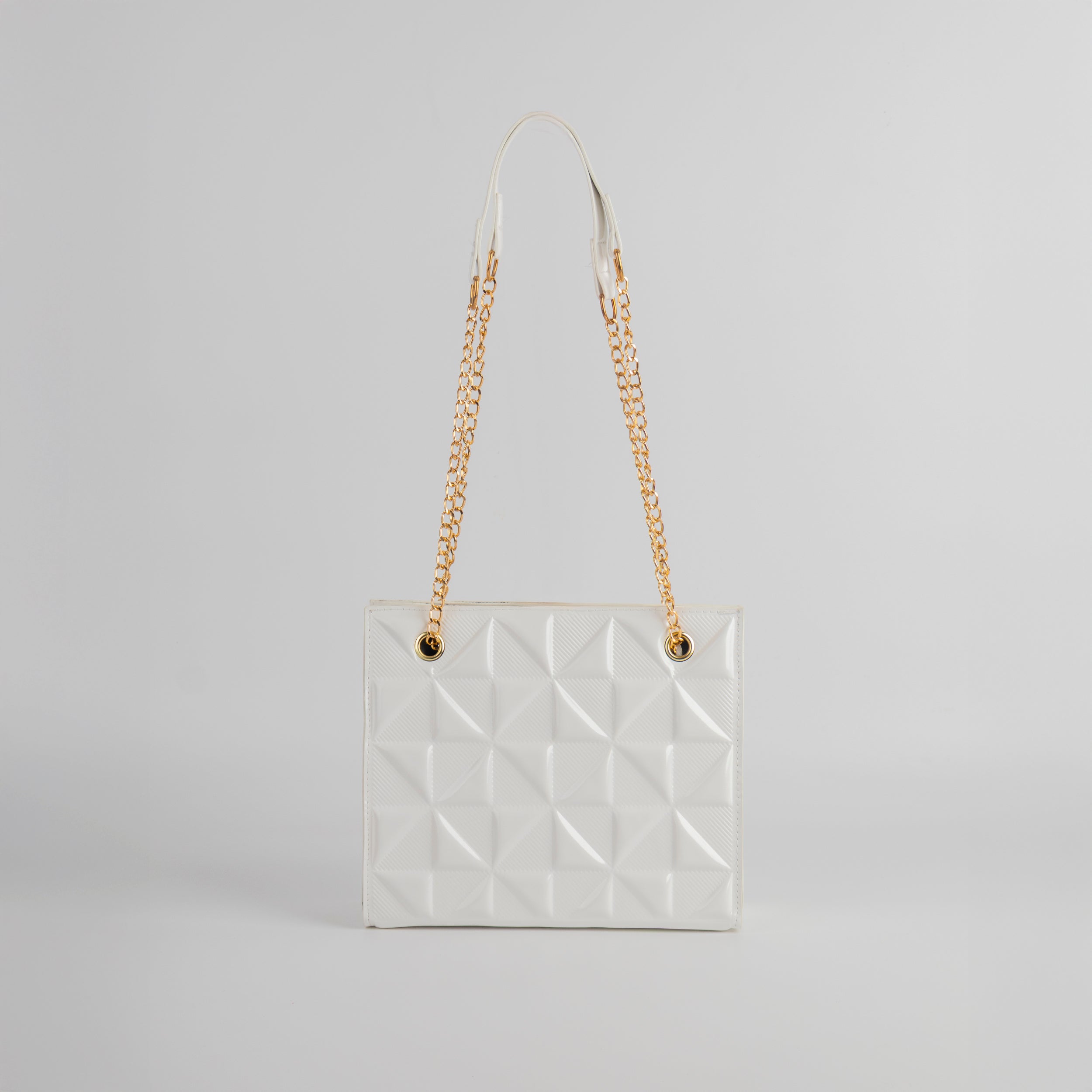Bolso de hombro con correa de cadena rectangular blanco