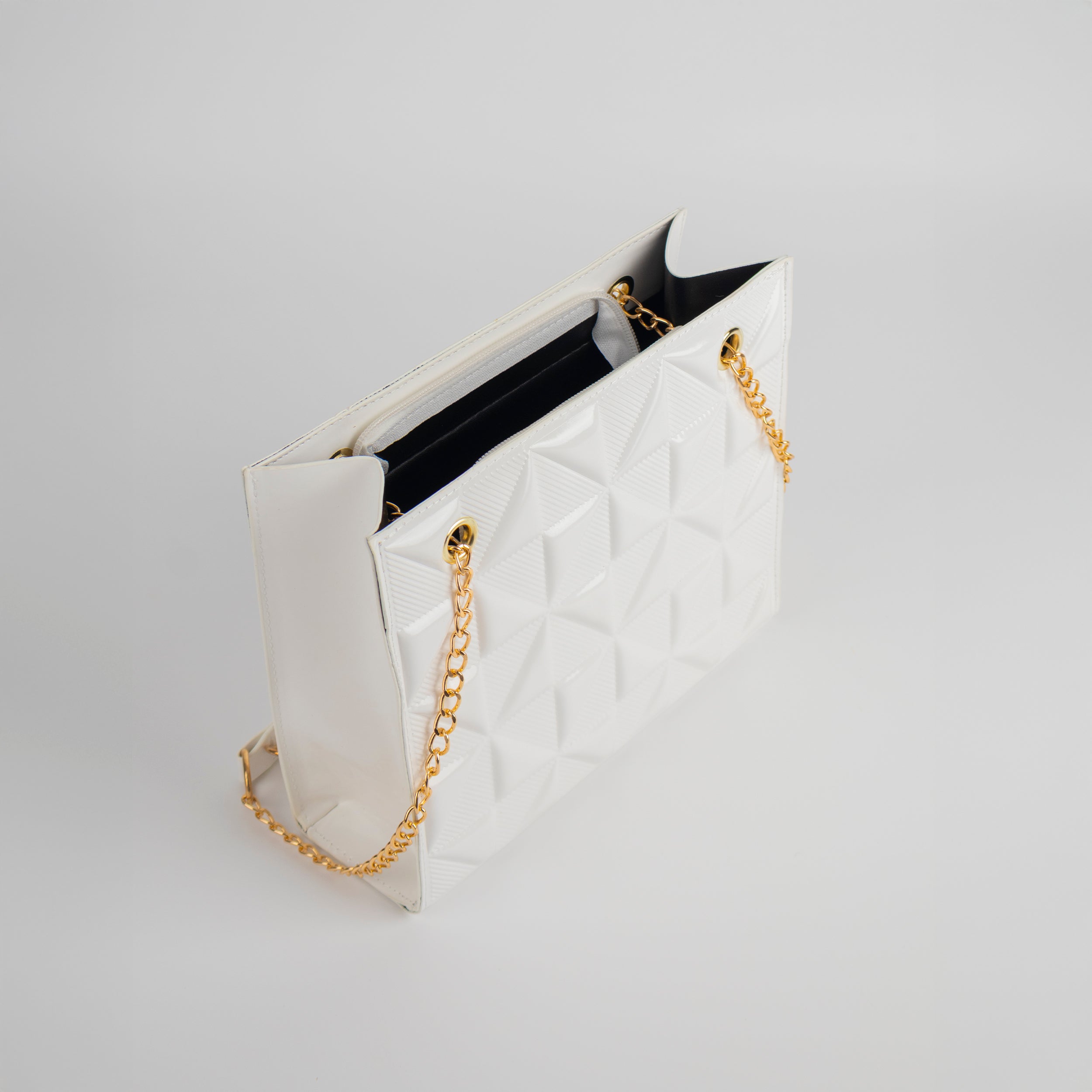 Bolso de hombro con correa de cadena rectangular blanco