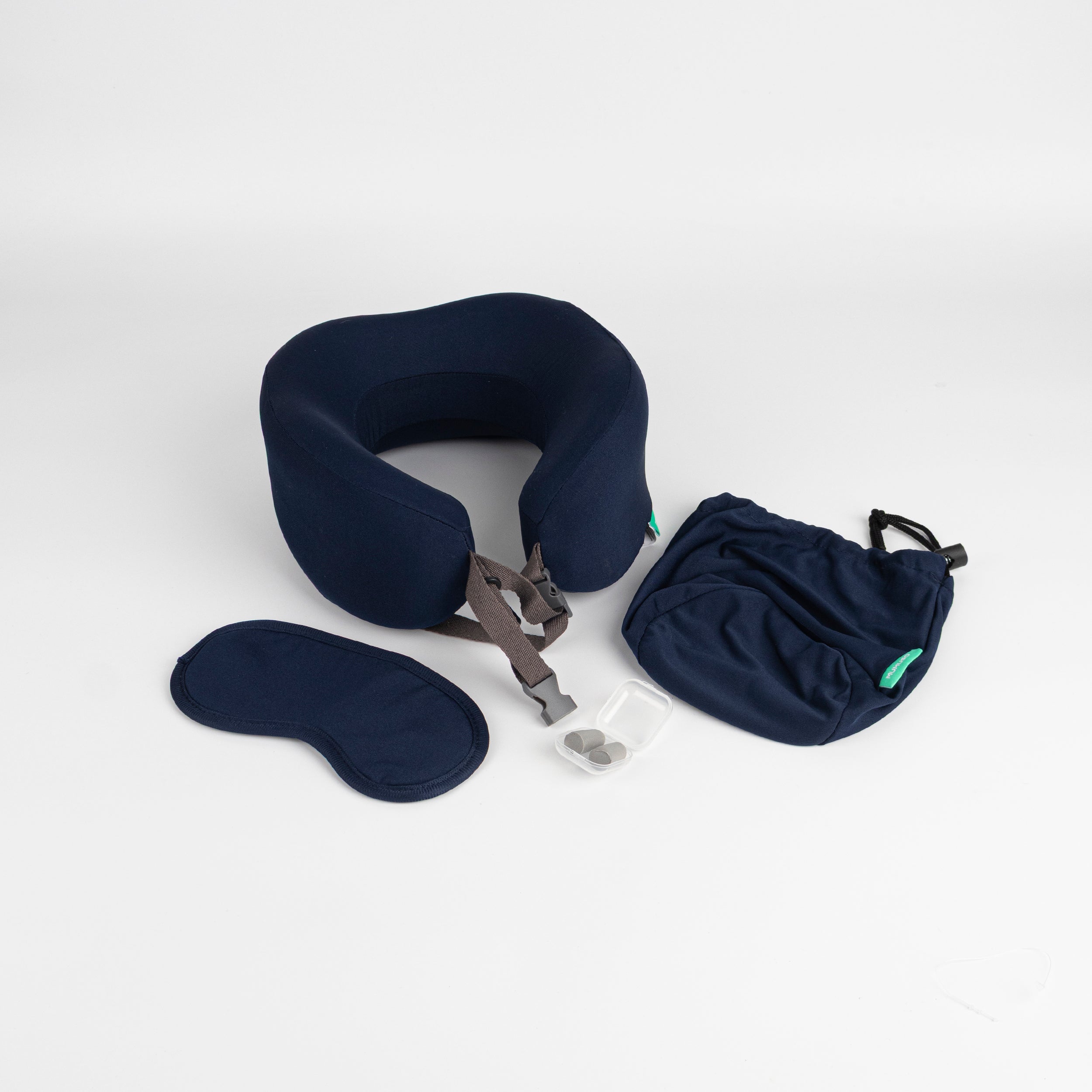 Set de almohada de viaje en forma de u de espuma con memoria (azul marino)