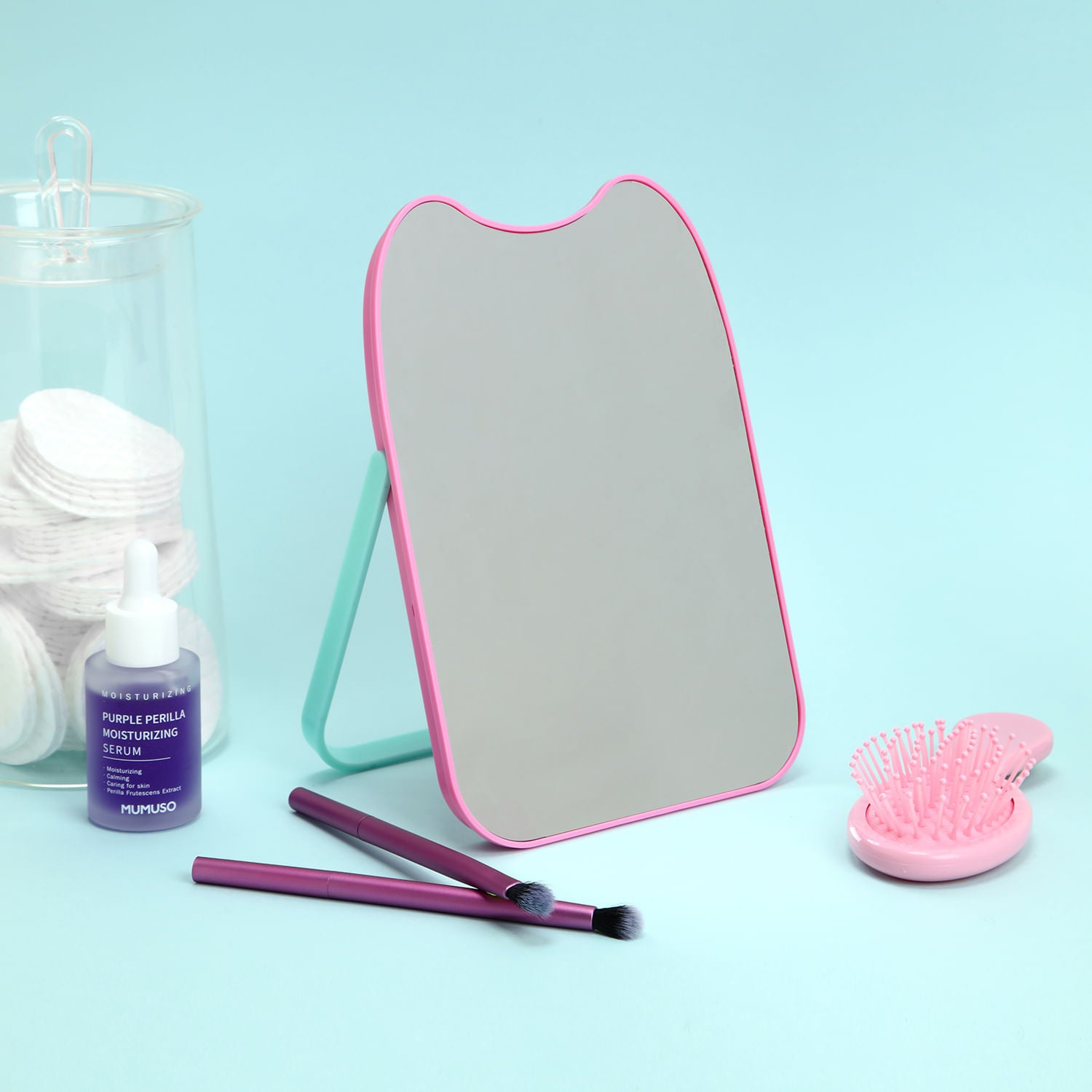 Espejo Maquillaje Orejas de Gato con Soporte Rosa