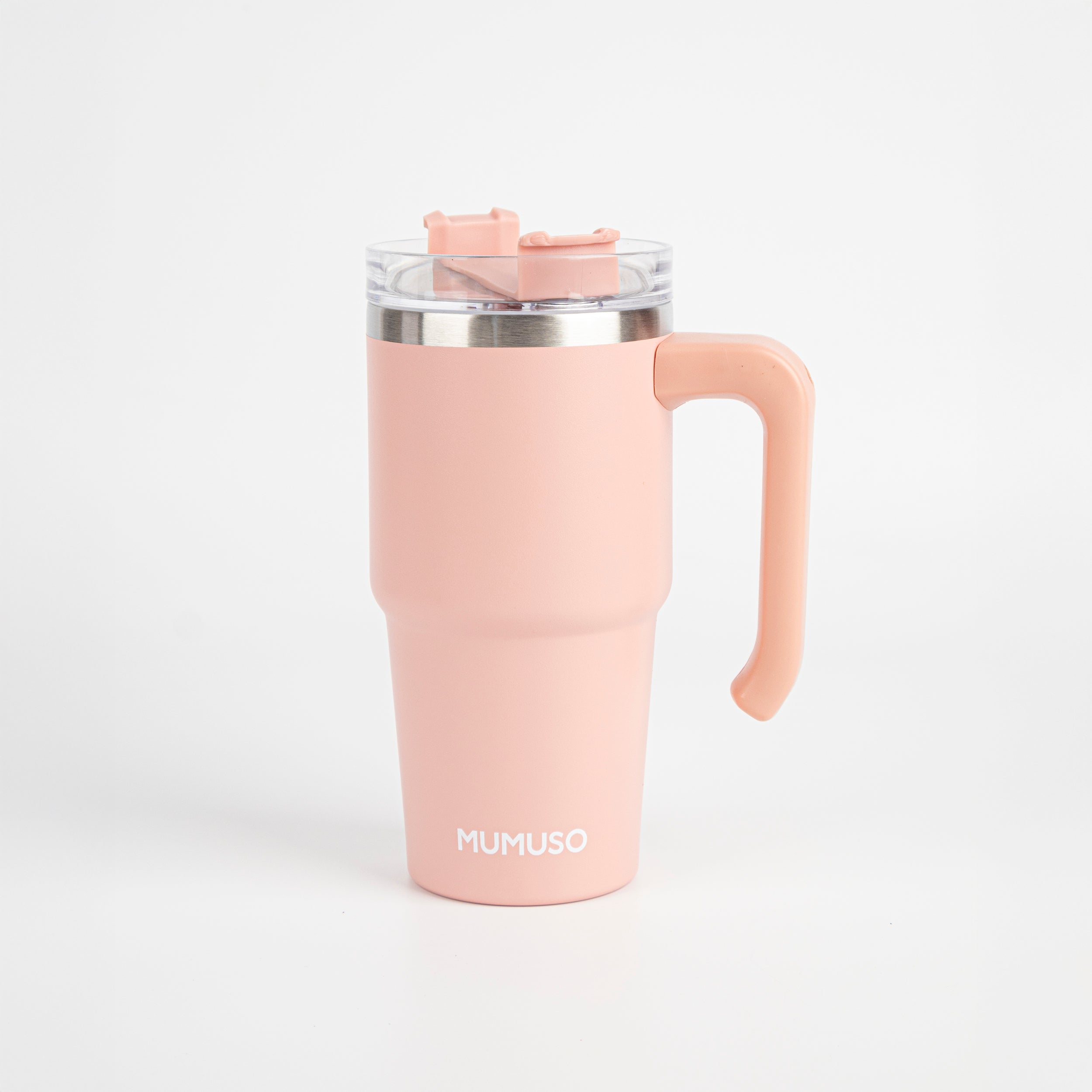 Vaso isotérmico para auto con asa y sorbete rosa