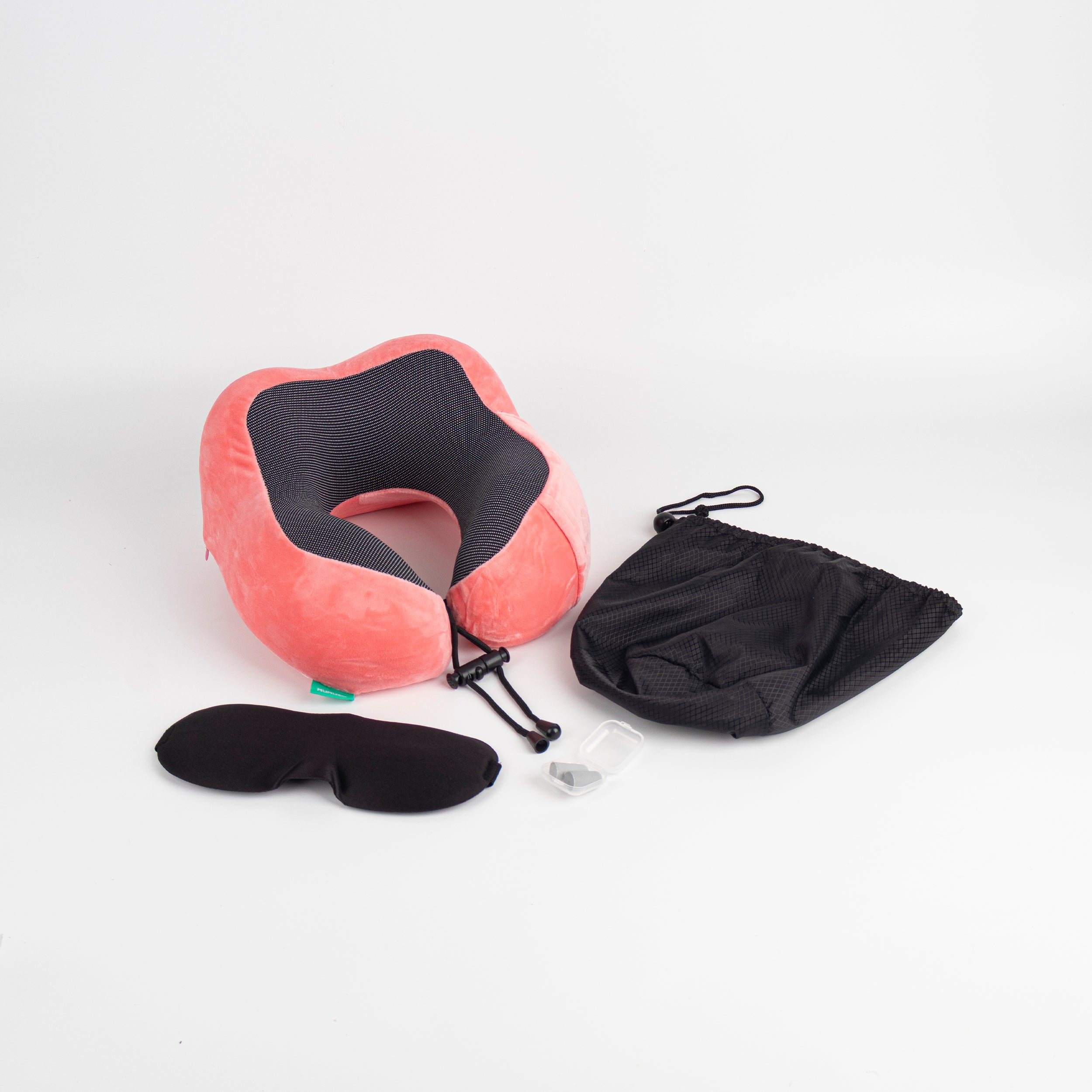 Almohada cervical en forma de U de espuma viscoelástica antifaz tapones rosa