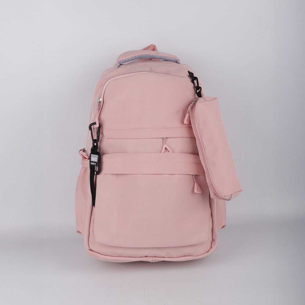 Set Mochila + cartuchera color rosa pastel