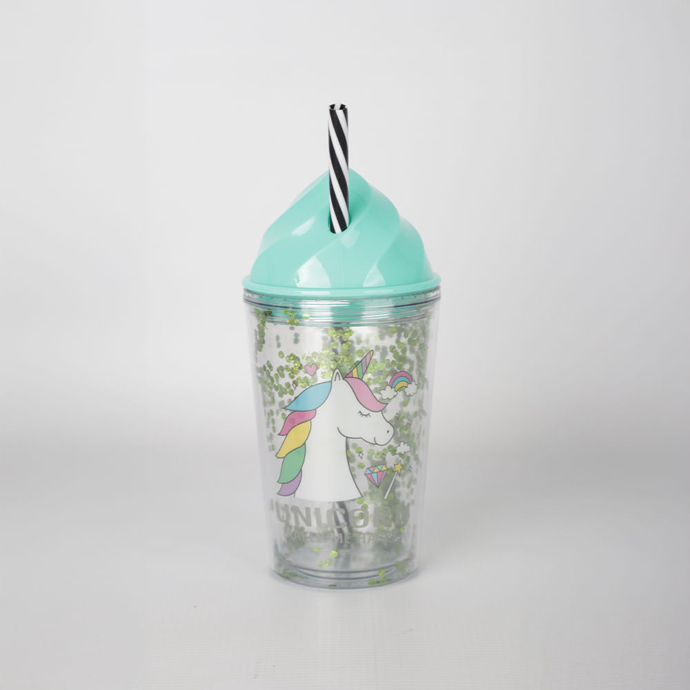 Vaso con Sorbete Celeste Unicornio